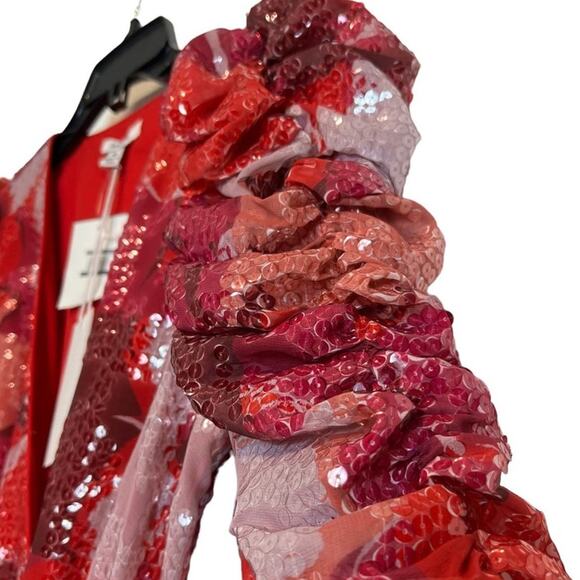 BTFL- Life Calina All Over Floral Sequin Puffed Sleeve Mini Dress Size M - Picture 6 of 11